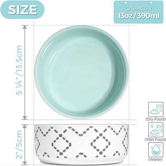 2 Blue or Pink Modern Ceramic Cat Bowl - Picture 2 of 6